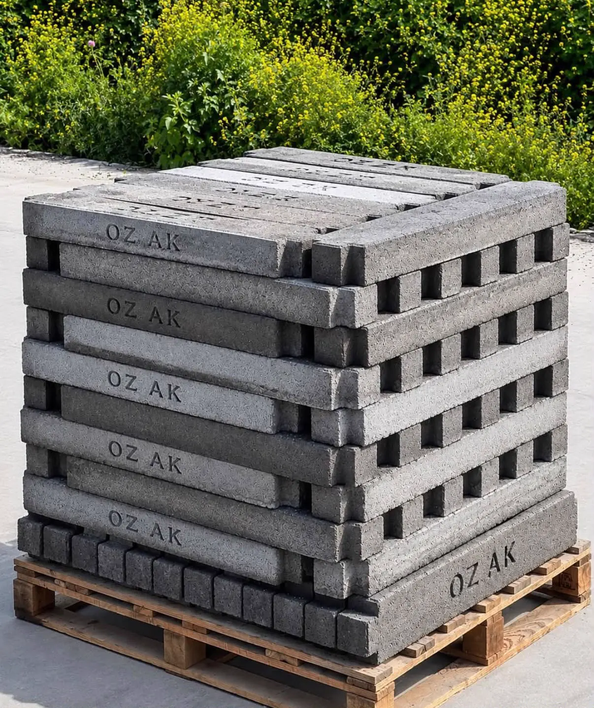 ÖZAK counterweight blocks on a pallet